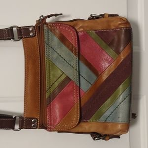 Fossil colorful stripped leather Messenger bag.